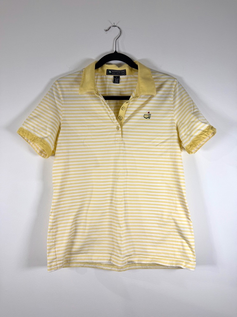 Masters Tournament Yellow Striped Golf Polo With Embroidered Logo